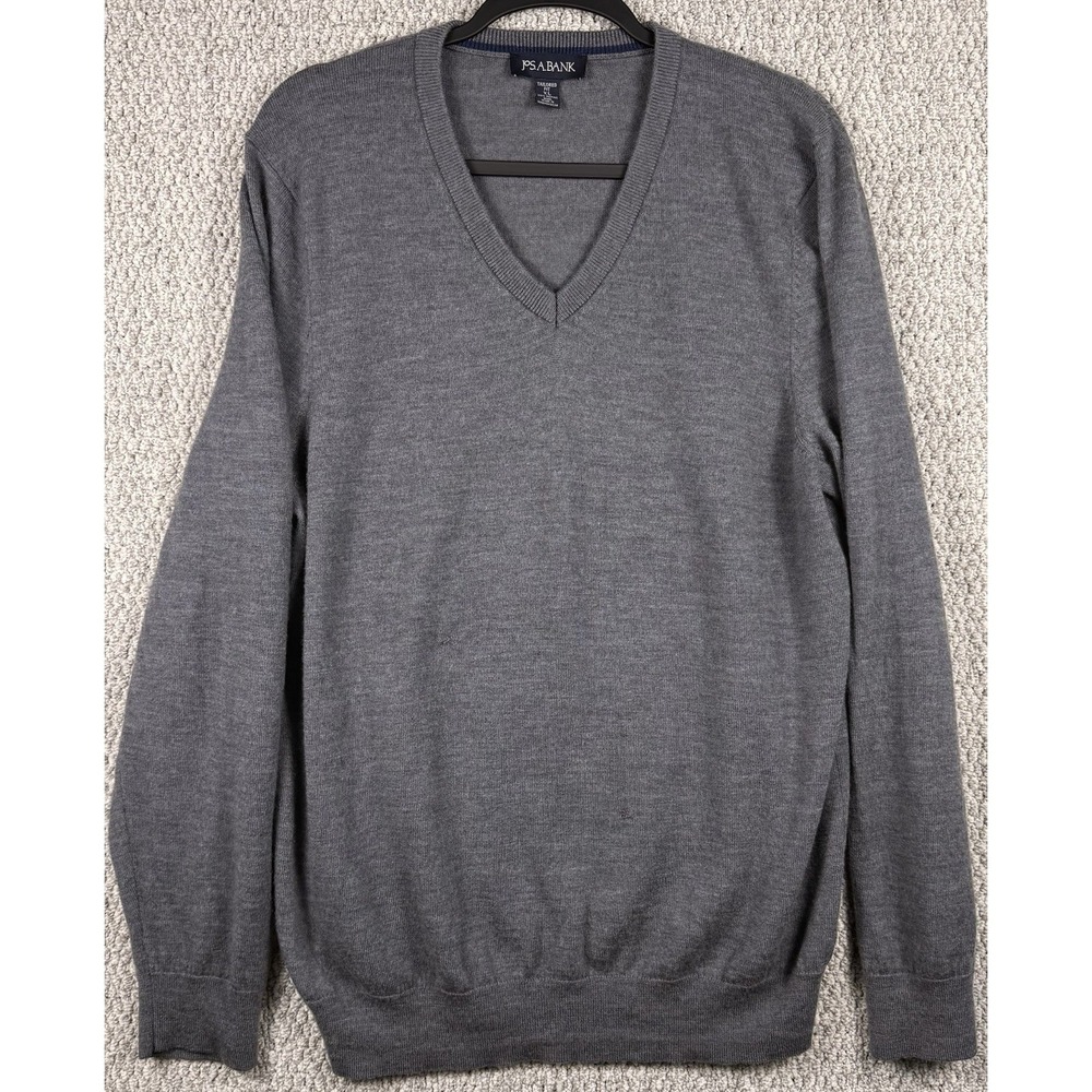 Jos A Bank Merino Wool Sweater XL Gray V Neck Tailored Fit Luxury Knit